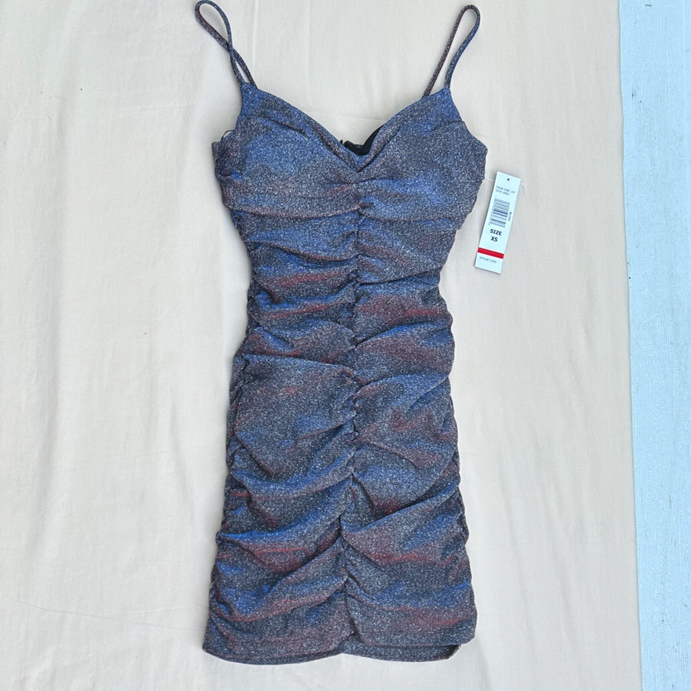 Jump Sparkling Ruched Mini Dress - Black and Blue